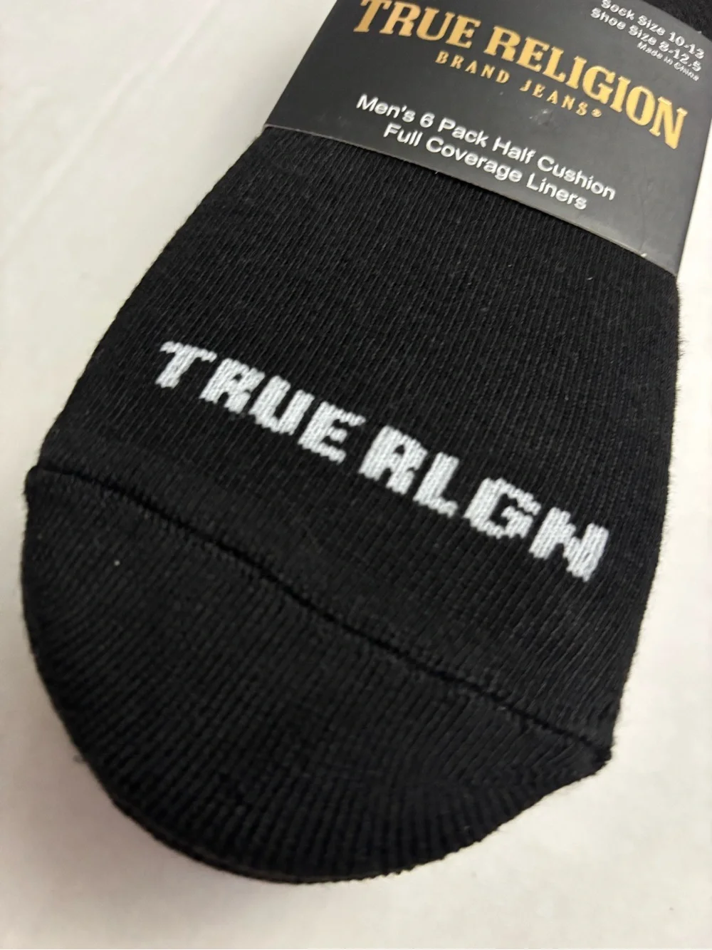 New! 6 pack men’s True Religion full coverage liner socks 10-13